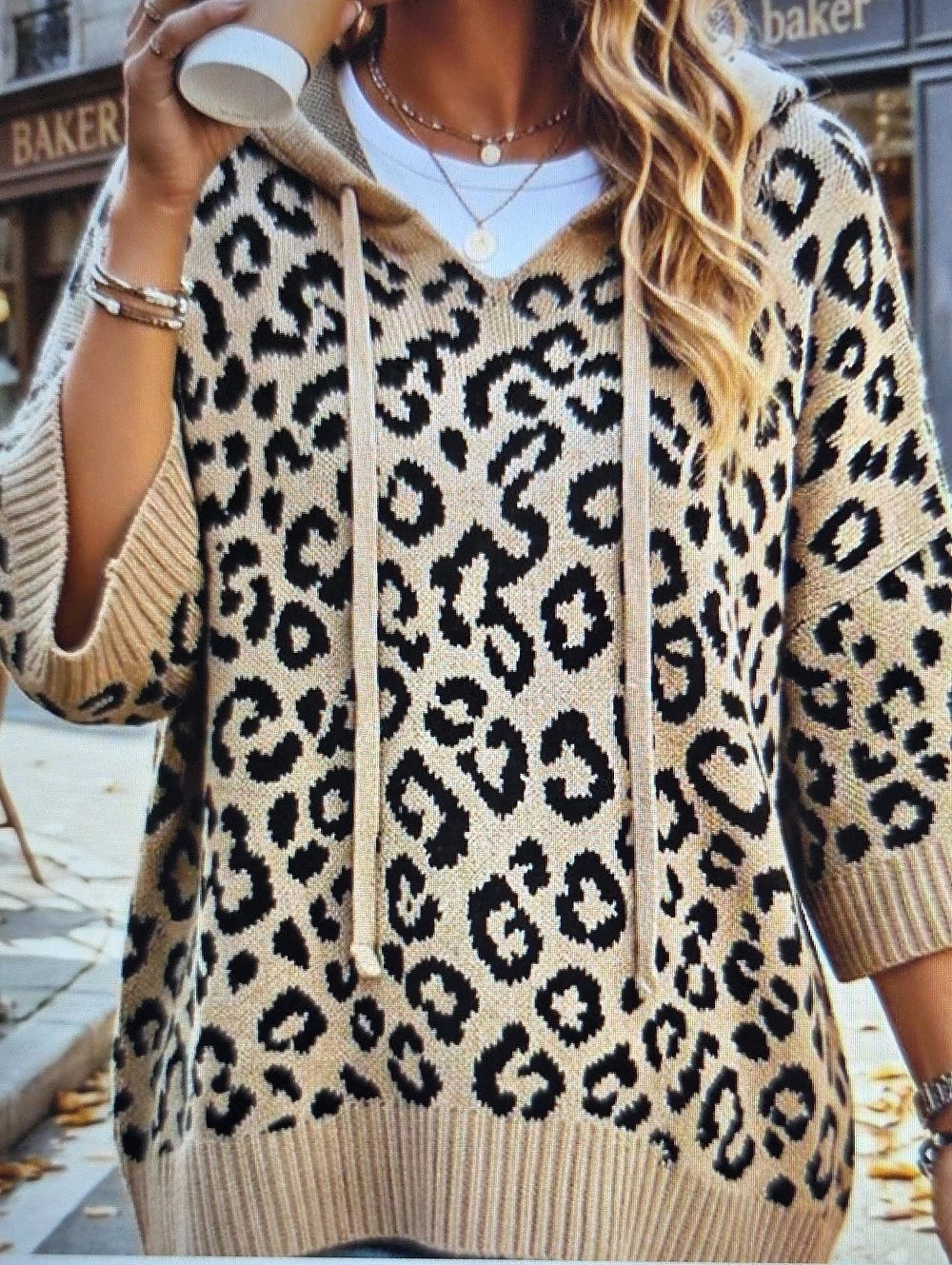 Leopard Print Hooded Sweater - Picture 1 of 3